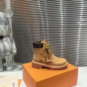 High Quality Luxury Louis Vuitton Timberland Boots Red Suede Cowhide Rubber Autumn Winter Early