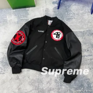 High Quality Super Clone Supreme Outerwear Red Cotton Wool Plush Streetwear Winter Embroidery