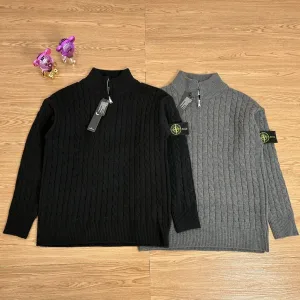 Reps Stone Island Hoodies Red Wool Cable Knit Lace Exquisite Workmanship Street Style Embroidery
