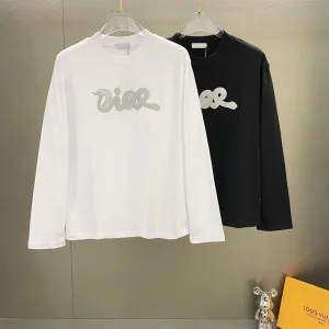 High Quality AAA Dior Long Sleeves Black Cotton Pure Relaxed Fit Embroidery