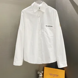 High Quality Balenciaga Long-Sleeved Shirt Red Cotton Plain Weave Overlock Stitching Embroidery