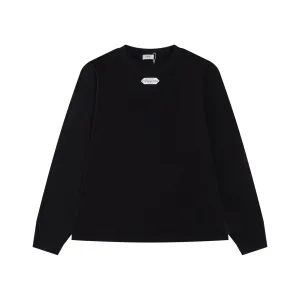 Reps Dior Long Sleeves Black Cotton Pure Jacquard Ribbed Fabric Neckline Stitching Embroidery