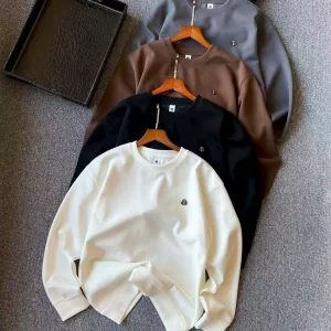 Designer Moncler Sweatshirt Red Cotton Silk Milk Honeycomb Weave Simple Design White