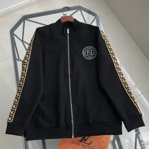 Luxury Fendi Coat Black Cotton Pure Autumn Winter Embroidery