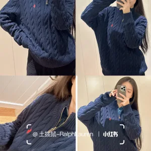Super Clone Ralph Lauren Long-Sleeved Shirts Red Eva Cotton Cable Knit Breathable And Not Stuffy Exquisite Workmanship Spring Autumn Early