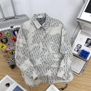 High Quality AAA Dior Shirt Ash Cotton Jacquard Denim