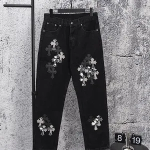 Designer High Quality Chrome Hearts Jeans Red Denim Street Style Slim Fit