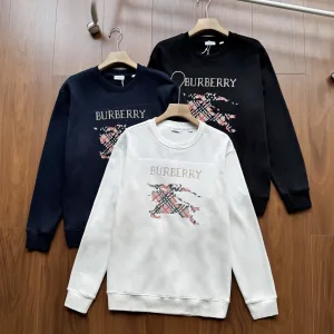 AAA Burberry Sweatshirt Blue Cotton Pure Simple Style Embroidery Heavy