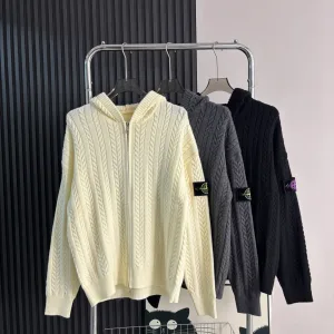 Designer High Quality Stone Island Outerwear Red Cable Knit Easy To Match Spring Autumn Winter Patch