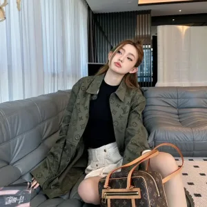 AAA Reps Louis Vuitton Shirt Green Cotton Twill Fabric