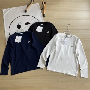AAA Luxury Moncler Long-Sleeved T-Shirt Red Cotton Pure Mercerized Simple Design Autumn Winter