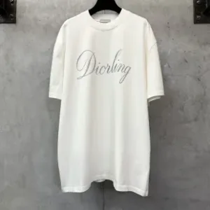 Luxury Designer Dior Short-Sleeved T-Shirt White Cotton Xinjiang Ribbed Fabric Autumn Winter