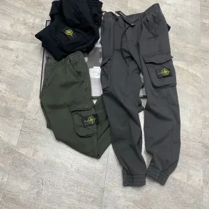 Luxury High Quality Stone Island Work Pants Green Cotton Pure Fleece