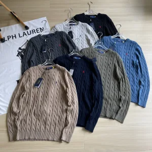 AAA Designer Ralph Lauren Shirts Red Cotton Long-Staple Down Cable Knit Soft And Smooth To The Touch Autumn Winter Late Early Deep