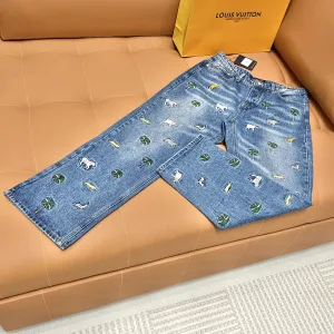 High Quality Reps Louis Vuitton Trousers Ash Denim Spring Summer Embroidery