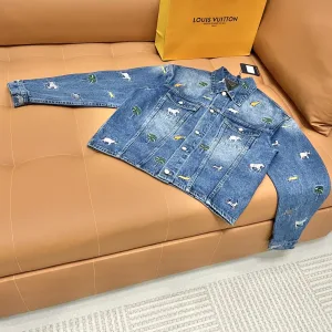 High Quality Louis Vuitton Pants Red Denim Spring Summer Embroidery