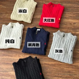 AAA Ralph Lauren Sweater Red Cotton Pure Cable Knit Embroidery