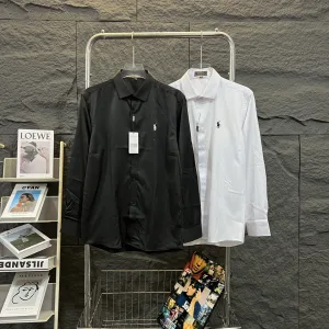 Super Clone Ralph Lauren Shirt Black Neutral Cotton Satin Classic And Elegant Autumn Embroidery