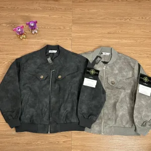 Reps Stone Island Jacket Red Pu Leather Exquisite Workmanship Street Style Patch