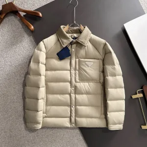 Reps Prada Down Jacket Red Goose Duck Nylon Premium Quality Zippered Pocket