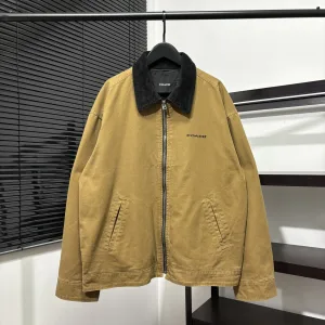 High Quality AAA Coach Jacket Brown Cotton Corduroy Retro Workwear Embroidery Patch Work Collar