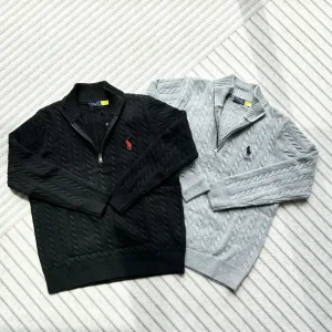 Super Clone Ralph Lauren Sweater Red Cotton Wool Blend Cable Knit Embroidery