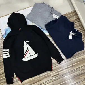 High Quality Thom Browne Jacket Brown Wool Blend Relaxed Fit Adjustable Drawstring Autumn