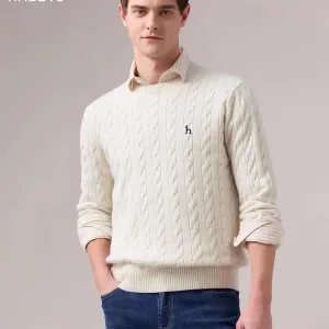 High Quality Designer Hazzys Shirts Red Wool Cable Knit Autumn Winter And Fabric Slimming Cut