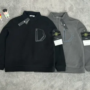 Designer Super Clone Stone Island Hoodie Red Polyester Fleece Ribbed Fabric Exquisite Workmanship Street Style Autumn