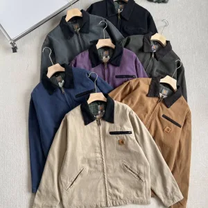 Super Clone Designer Carhart Jacket Red Pu Leather Corduroy