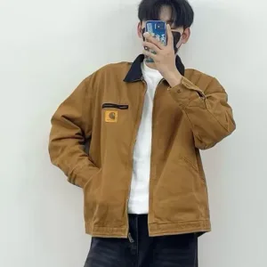Designer Reps Carhart Jacket Red Pu Leather Corduroy
