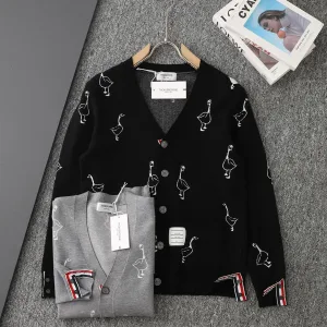 Luxury Thom Browne Cardigan Red Wool Jacquard