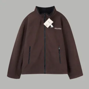 Super Clone Miu Coat Red Cotton Polyester Acrylic Fleece Fabric Spring Embroidery Side Pockets