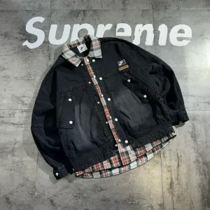 High Quality Luxury Nike Shirts Red Denim Retro Autumn
