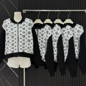 Designer Louis Vuitton Cardigan Black Mink Fur Jacquard Patch
