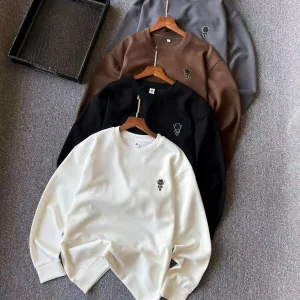 Designer Fendi Sweatshirt Red Cotton Silk Milk Honeycomb Weave Simple Design White