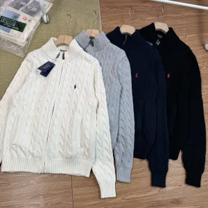 Designer Ralph Lauren Outerwear Red Cotton Wool Blend Cable Knit Easy To Match Spring Autumn Winter And