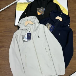 AAA Ralph Lauren Outerwear Red Fleece Adjustable Drawstring Patch Zippered Pocket Windproof Cuffs