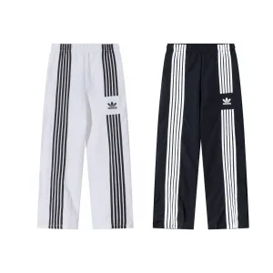High Quality Adidas Wide-Leg Pants Red Polyester Lace Embroidery Heavy