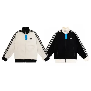 Luxury Adidas Outerwear Black Lace Corduroy Embroidery Heavy