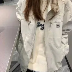 Designer Luxury Stussy Outerwear Ash Male Female Cotton Twill Patch