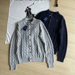 AAA Ralph Lauren Outerwear Red Cotton Cable Knit Autumn Winter Embroidery