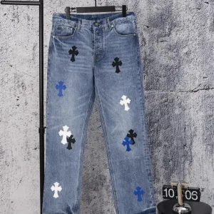 High Quality Luxury Chrome Hearts Jeans Red Denim Street Style Sophistication Slim Fit