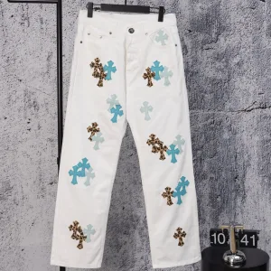 Luxury Chrome Hearts Jeans Red Denim Street Style Sophistication Slim Fit