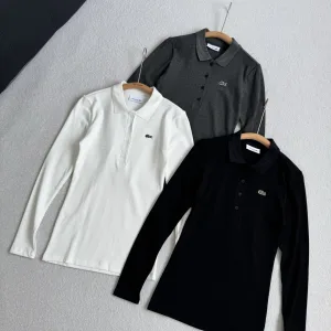 High Quality Designer Lacoste Long-Sleeved Shirts Red Cotton Ribbed Lace Simple And Versatile Sophistication Autumn Slim Fit Embroidery