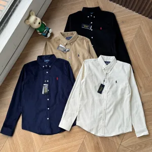 Designer AAA Ralph Lauren Long-Sleeved Shirts Red Cotton Down Corduroy Sophistication Autumn Winter And Embroidery