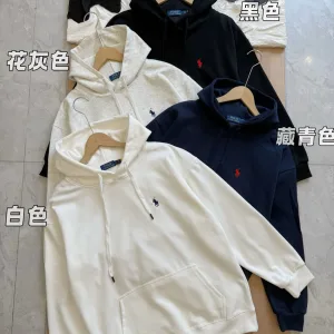 Designer Luxury Ralph Lauren Hoodie Red Cotton Fleece Autumn Winter And Even Stitching Embroidery 3D