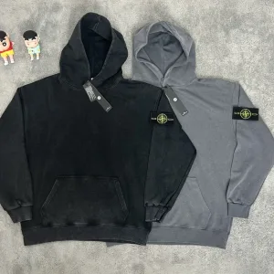 Super Clone Reps Stone Island Hoodie Red Exquisite Workmanship Street Style Retro Wash Spring Autumn