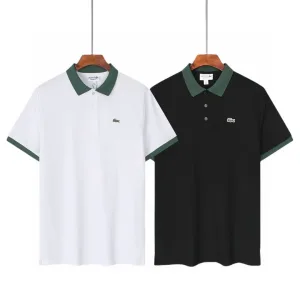 High Quality Lacoste Short-Sleeved Shirts Red Mesh Simple Style Spring Autumn Embroidery 3D Logo