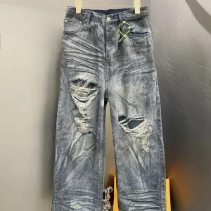 Super Clone Balenciaga Jeans Red Denim Summer Leather Patch